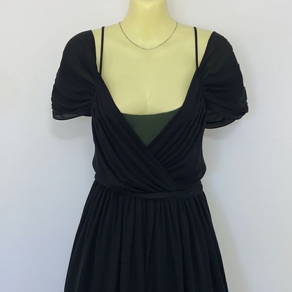 Joie Dress Silk Chiffon Two Tone Black Green Cold Shoulder Sz M Excellent - Picture 5 of 9